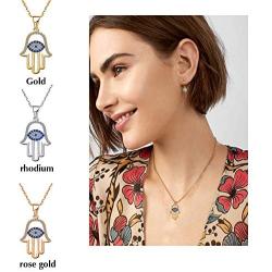 sloong 925 Sterling Silver Evil Eye Hamsa White Blue Cz Womens Pendant Necklace…