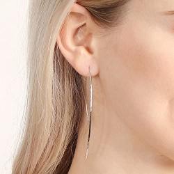 Curved Cut Threader Earrings-Simple Lightweight Open Wire Needle Drop Dangle Bead Threader Earrings