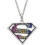 DC Comics Superman Jewelry for Women, Silver Plated Rainbow Crystal Pendant, 18'' Chain