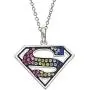 DC Comics Superman Jewelry for Women, Silver Plated Rainbow Crystal Pendant, 18'' Chain DC Comics Superman Jewelry for Women, Silver Plated Rainbow Crystal Pendant, 18'' Chain