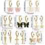 8 Pairs Cute Dainty Moon Star Huggie Dangle Hoop Earrings for Women with Sparkling CZ Crystal Mini Huggie Hoop Lightweight Earrings Set with Dangle Charms