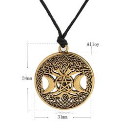 Ztuo Tree of Life Triple Moon Goddess Golden/Silver Necklace Celtic Knot Pentagram Pentacle Star Pendant