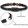 Ckysee 7 Chakra Lava Rock Bracelet Healing Balancing Genuine Leather Bracelets with Magnetic Clasp Tiger Eye Agate Howlite for Men