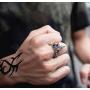 Rinspyre Mens Stainless Steel Egyptian God Anubis Gold Ankh Cross Ring Biker Band