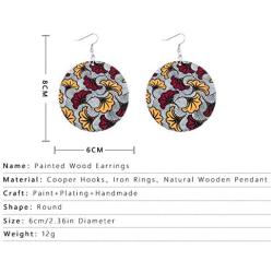 Bohemian Wooden Both Earrings for Women Teen Girls Printing Round Pendants