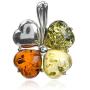 Sterling Silver Multicolor Amber Clover Leaf Earrings Pendant Set Chain 18 Inches