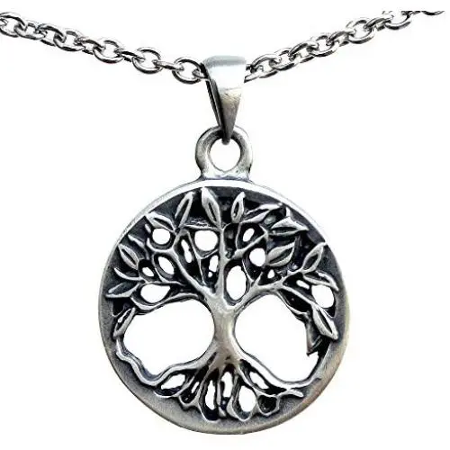 Norse Viking Jewelry Celtic Yggdrasil Tree of life Bonsai Pagan silver pewter Mens pendant necklace charm Protection Amulet for men women boys girls Unisex