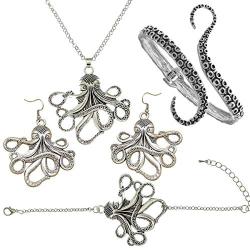 RechicGu Octopus Jewelry Set Sea Creature Kraken Tentacle Necklace Earrings Bangle Anklet Bracelet Nature Pack Fisherman Fish Gift