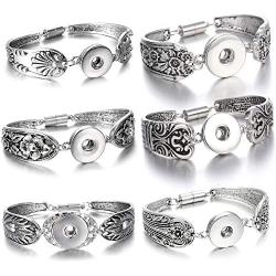 Lovglisten 6pcs Flowers Carved Vintage Magnetic Snap Bracelet Bangle for 18mm Snap Button Jewelry (11)