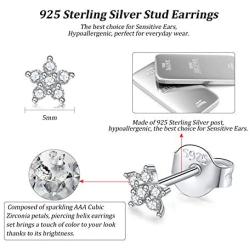 Silver Stud Earrings for Women, 3 Pairs Tiny Round Cubic Zirconia Stud Earrings | Small Star Helix Earrings Dainty Flower Tragus Cartilage Studs Jewelry for Girls Men Teens (Silver/Gold)