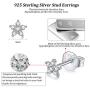 Silver Stud Earrings for Women, 3 Pairs Tiny Round Cubic Zirconia Stud Earrings | Small Star Helix Earrings Dainty Flower Tragus Cartilage Studs Jewelry for Girls Men Teens (Silver/Gold)