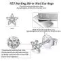 Silver Stud Earrings for Women, 3 Pairs Tiny Round Cubic Zirconia Stud Earrings | Small Star Helix Earrings Dainty Flower Tragus Cartilage Studs Jewelry for Girls Men Teens (Silver/Gold)