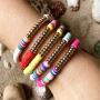 6Pcs Set Stack Rainbow Vinyl Disc Bead Surfer Stretch Bracelet Handmade Rainbow Polymer Elastic Rope Boho Beaded Bracelet Summer Beach Jewelry