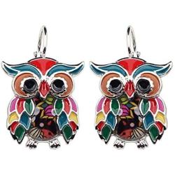 WEVENI Enamel Alloy Cartoon Owl Bird Earrings Dangle Drop Jewelry For Women Girls Ladies Charm Gift