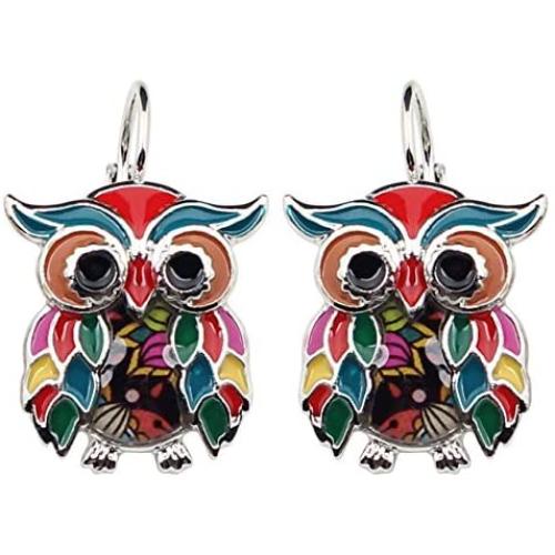 WEVENI Enamel Alloy Cartoon Owl Bird Earrings Dangle Drop Jewelry For Women Girls Ladies Charm Gift