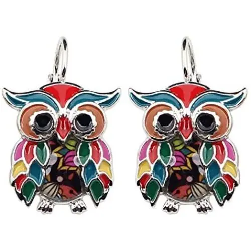 WEVENI Enamel Alloy Cartoon Owl Bird Earrings Dangle Drop Jewelry For Women Girls Ladies Charm Gift