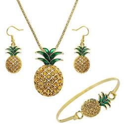 Lola Bella Gifts 3 Piece Pineapple Pendant Necklace Bracelet Earrings Set with Gift Box