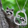 CHENGHONG Raccoon Necklace 925 Sterling Silver Cute Animal Necklace Heart Raccoon Pendant Necklace Raccoon Jewelry Gifts for Women Mom Daughter