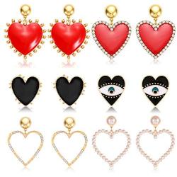 TIKCOOL Heart Earrings for Women Girls Enamel Red Heart Dangle Drop Earrings Bulk Romantic Rhinestone Pearl Valentines Day Earrings Bridal Wedding Jewelry Accessories