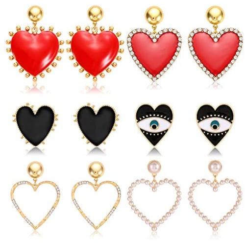 TIKCOOL Heart Earrings for Women Girls Enamel Red Heart Dangle Drop Earrings Bulk Romantic Rhinestone Pearl Valentines Day Earrings Bridal Wedding Jewelry Accessories