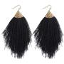 6Pcs Bohemian Silky Thread Fan Long Fringe Tassel Dangle Statement Earrings for Women Girl Boho Lightweight Strand Feather Shape Geometric Big Drop Earrings Fashion Jewelry