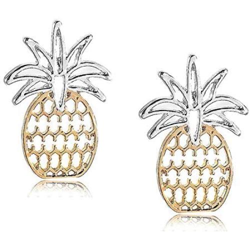 Cute Fruit Brushed Hollow Pineapple Womens Jewelry Two-Tone Elegant Pineapple Earrings Unique Design Mini Boutique Earrings Gift Party Ball Jewelry