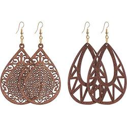 BAOKELAN Gifts for Women Girls Personalized Geometric Pendant Wooden Earrings Jewelry Set
