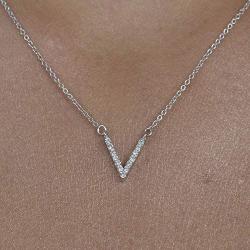 ZLXPRO V Necklace Chevron Pendant CZ Sterling Silver Choker Initial Jewelry Gift for Women Girls 16''+2''