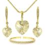 Swarovski Elements Champagne Colour Crystal Jewelry Heart Set - Bracelet Necklace Earrings - Gold Tone