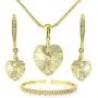 Swarovski Elements Champagne Colour Crystal Jewelry Heart Set - Bracelet Necklace Earrings - Gold Tone Swarovski Elements Champagne Colour Crystal Jewelry Heart Set - Bracelet Necklace Earrings - Gold Tone