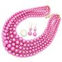 Womens Simulated Faux Pearl Five Multi-Strand Statement Necklace and Earrings Set