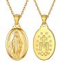 U7 Virgin Mary Necklace & Chain 22'' 18K Gold Plated Women/Men Christian Jewelry Cross Miraculous Medal Pendant Necklace, with Free Engraving Service