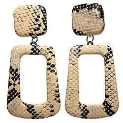Snake Square Hoop Earrings Vintage Pu Leather Leopard Print Dangle Drop Earrings for Women Girls Halloween Christmas Ear Jewelry Gifts