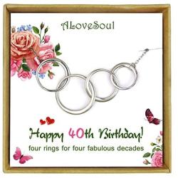 ALoveSoul 40th Birthday Gifts for Women - Sterling Silver Four Circle Interlocking Infinity Necklace for Her 4 Decade Jewelry 40 Years Old Presents 1981 Birthday Gifts