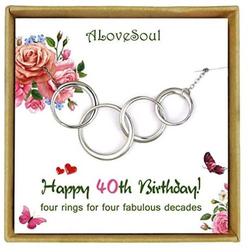 ALoveSoul 40th Birthday Gifts for Women - Sterling Silver Four Circle Interlocking Infinity Necklace for Her 4 Decade Jewelry 40 Years Old Presents 1981 Birthday Gifts