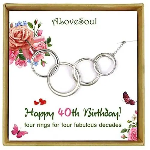 ALoveSoul 40th Birthday Gifts for Women - Sterling Silver Four Circle Interlocking Infinity Necklace for Her 4 Decade Jewelry 40 Years Old Presents 1981 Birthday Gifts ALoveSoul 40th Birthday Gifts for Women - Sterling Silver Four Circle Interlocking Infinity Necklace for Her 4 Decade Jewelry 40 Years Old Presents 1981 Birthday Gifts