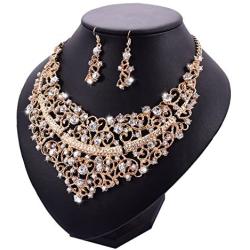 Yuhuan Women Alloy Crystal Necklace and Earring Set Wedding Jewelry Rhinestone Necklace