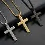 Mens Stainless Steel Cross Necklace with Lords Prayer Inscription, Cross Pendant Necklace