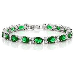Gem Stone King 40.00 Ct Oval & Round Green Color Cubic Zirconias CZ Tennis Bracelet 7 Inch