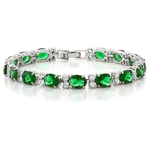 Gem Stone King 40.00 Ct Oval & Round Green Color Cubic Zirconias CZ Tennis Bracelet 7 Inch Gem Stone King 40.00 Ct Oval & Round Green Color Cubic Zirconias CZ Tennis Bracelet 7 Inch