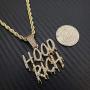BLINGFACTORY Iced Hip Hop Gold PT Hood Rich Drip Pendant & 24'' Rope Chain Fashion Necklace