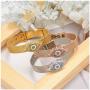 Hynsin Blue CZ Zircon Evil Eye Charm Bracelet Stainless Steel Bracelets & Bangles for Women Mesh Buckle Wrist Jewelry