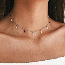 Star Necklace Choker for Women Cute Bead Necklace for Teen Girl Star Choker Necklace