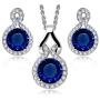 Crystalline Azuria Round Blue Simulated Sapphire Zirconia Crystals Set Pendant Necklace 18'' Earrings 18 ct White Gold Plated