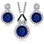 Crystalline Azuria Round Blue Simulated Sapphire Zirconia Crystals Set Pendant Necklace 18'' Earrings 18 ct White Gold Plated Crystalline Azuria Round Blue Simulated Sapphire Zirconia Crystals Set Pendant Necklace 18'' Earrings 18 ct White Gold Plated