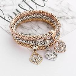 BELLA-Bee 3PCS/Set Multilayer Butterfly Heart Elephant Charms Chain Bracelet Crystal Stretch Bracelet for Women Girls Jewelry