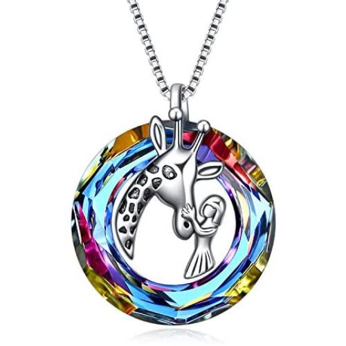 TOUPOP Giraffe Pendant Necklace with Girl s925 Sterling Silver Gifts for Women Teen girls Daughter Keep Me in Your Heart with Volcano Circle Crystal Jewelry Christmas Birthday Gifts Mothers Day gifts for her