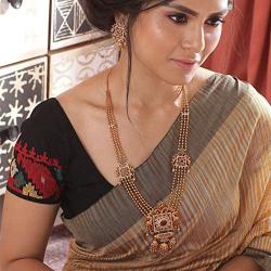 Tarinika Myra Gold-Plated Indian Jewelry Set with Long Necklace and Earrings - White Red Green