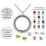 Best Gift Floating Charm Living Memory Lockets with Birthstone,Magnetic Closure 30mm Stainless Steel Necklace