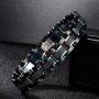 Holizaly Mens Stainless Steel Two Tone Square Link Bracelet, Black and Blue Ion Plated Black